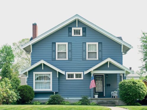 Blue house with flat front
