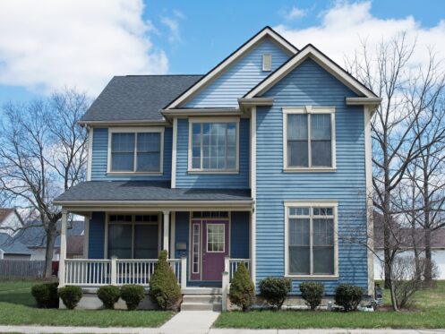 Blue house with a covered porch