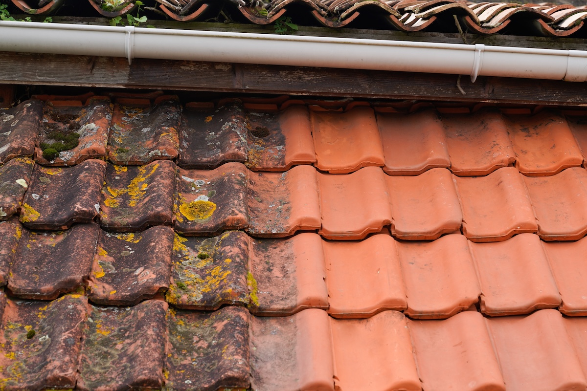 high pressure water cleaner tile after and before industrial roof cleaning