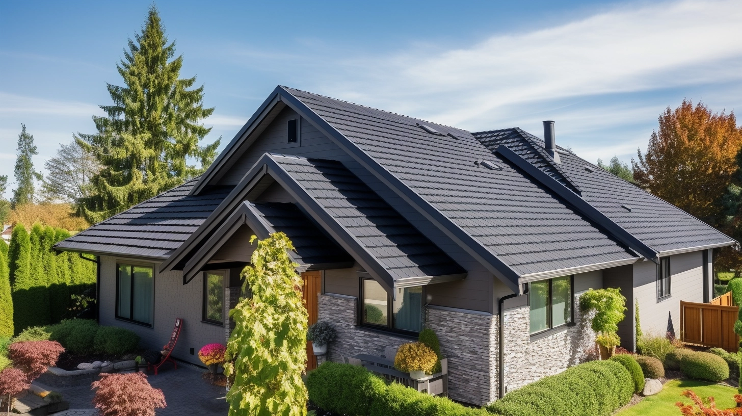 modern residential home with new roof and blue sky in the background