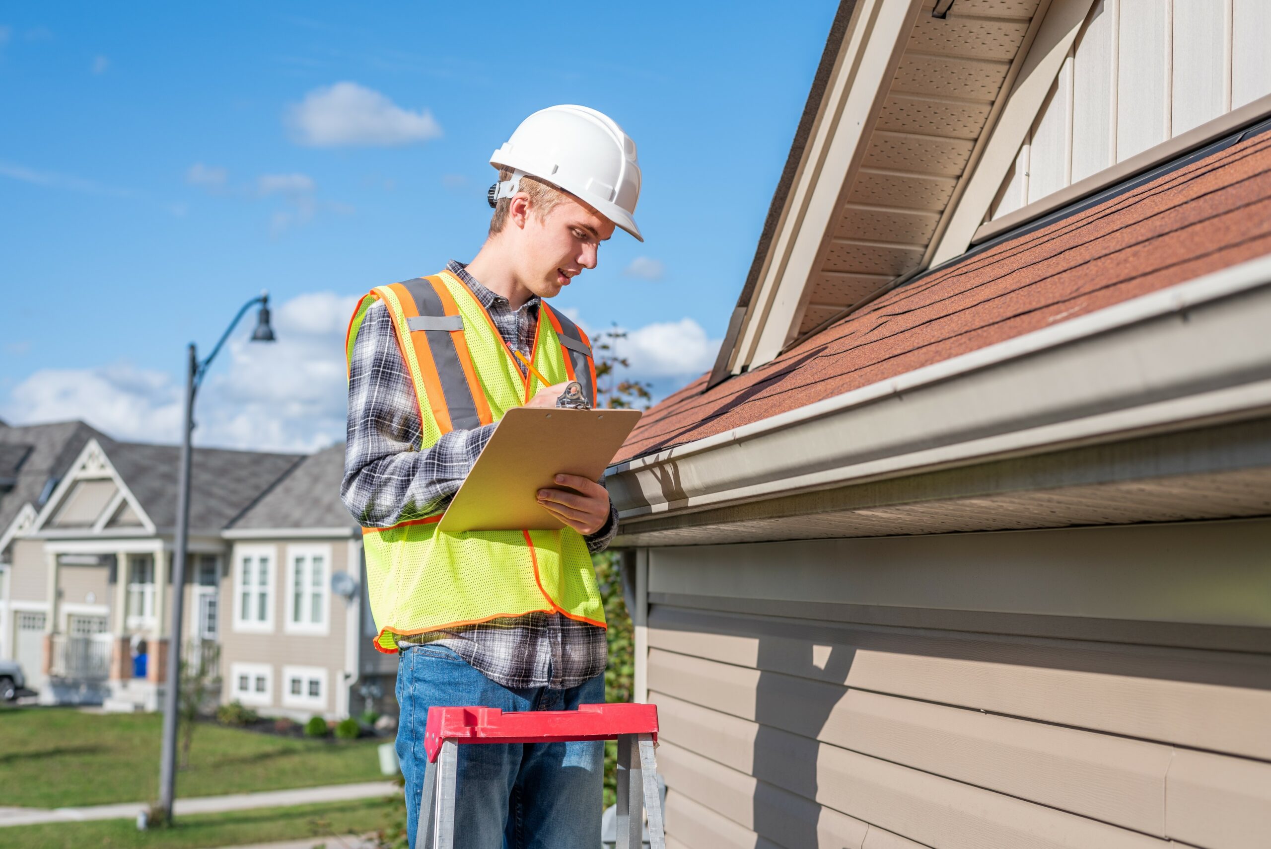 roof inspector and clipboard
